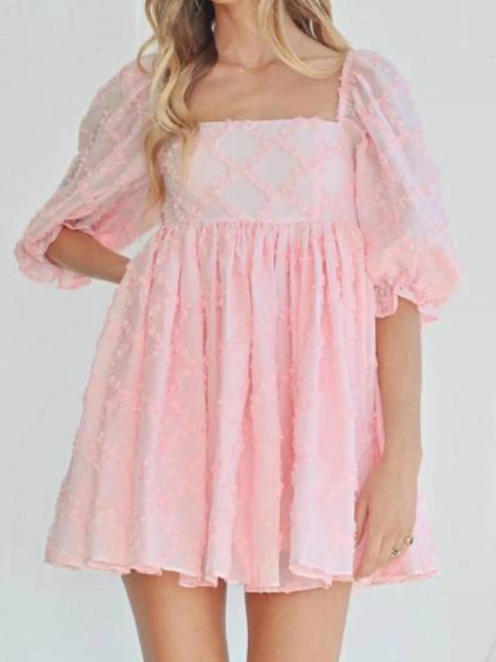 Pink Puff-Sleeve Mini Dress Size Small